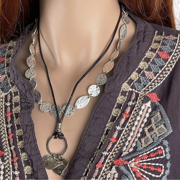 Luna Moon Anthropologie Embroidered Blouse Size Large Tunic Top Gray Boho - Picture 4 of 9